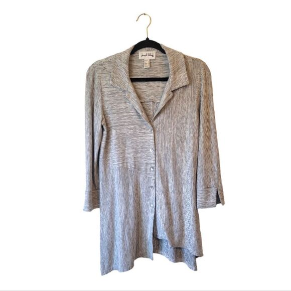 Joseph Ribkoff Grey & White Heathered Stripe Button Down Shirt - Picture 2 of 6